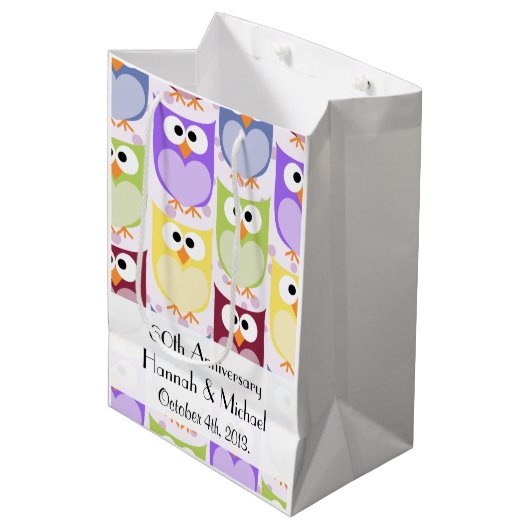 Kute Owls, Owl Pattern, Colorful Ownership, Jubile Medium Cadeauzakje (Voorkant Gekanteld)