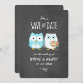Kute Owls Wedding Chalkboard Style Save the Date (Voorkant / Achterkant)