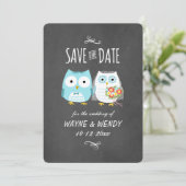 Kute Owls Wedding Chalkboard Style Save the Date (Staand voorkant)