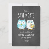 Kute Owls Wedding Chalkboard Style Save the Date (Voorkant)
