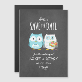Kute Owls Wedding Chalkboard Style Save the Date Magnetische Uitnodiging