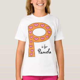 Kute P Letter Design Personalized Girl's Name T-shirt