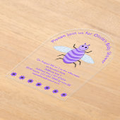 Kute Paarse Baby Genderneutraal Aangepast Acryl Uitnodigingen (Laagn)