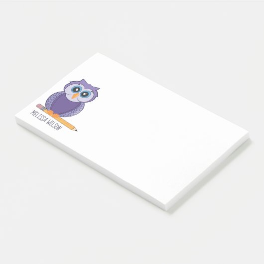 Kute Paarse Cartoon Owl | Aangepaste naam Post-it® Notes (Schuin)
