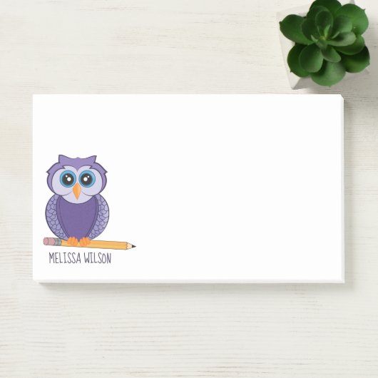 Kute Paarse Cartoon Owl | Aangepaste naam Post-it® Notes (Kantoor)