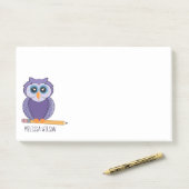 Kute Paarse Cartoon Owl | Aangepaste naam Post-it® Notes (Op bureau)