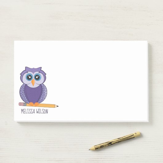 Kute Paarse Cartoon Owl | Aangepaste naam Post-it® Notes (Op bureau)