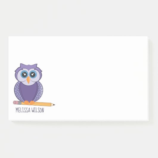 Kute Paarse Cartoon Owl | Aangepaste naam Post-it® Notes (Voorkant)