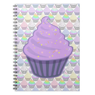 Kute Paarse cupcake zwenkt met sprinkhaan Notitieboek