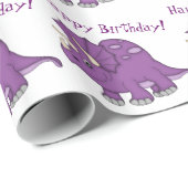 Kute Paarse Dinosaur-Happy Birthday! Cadeaupapier (Rol Hoek)