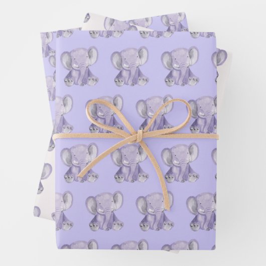Kute Paarse ellephant Design Wrapping Paper (In situ)
