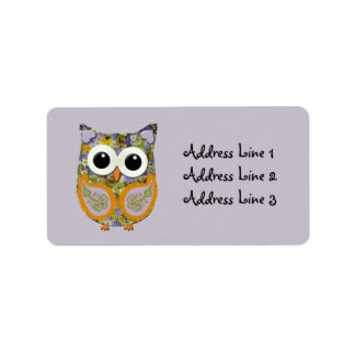 Kute Paarse en gele Florence Owl Etiket