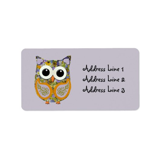 Kute Paarse en gele Florence Owl Etiket (Voorkant)