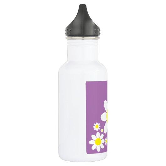 Kute Paarse en Witte Dagen Floral Custom Name Waterfles (Links)