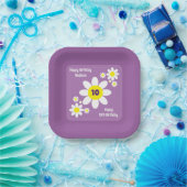 Kute Paarse en Witte Dagen Floral Initiaal Papieren Bordje (Feest)