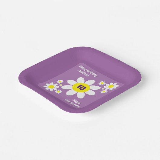 Kute Paarse en Witte Dagen Floral Initiaal Papieren Bordje (Gebogen)