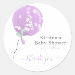 Kute Paarse Floral ballon - Baby shower Dank u Ronde Sticker