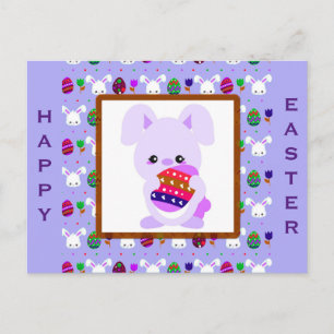 Kute Paarse Happy Paast Bunny Eggs Briefkaart