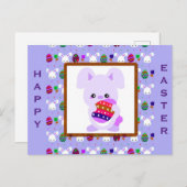 Kute Paarse Happy Paast Bunny Eggs Briefkaart (Voorkant / Achterkant)