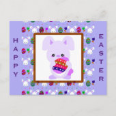Kute Paarse Happy Paast Bunny Eggs Briefkaart (Voorkant)