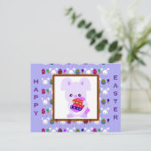 Kute Paarse Happy Paast Bunny Eggs Briefkaart (Staand voorkant)