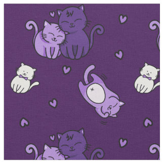 Kute Paarse katten op Paarse Cheeky Witch® Cat Lov Stof