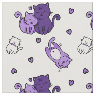 Kute Paarse katten op Witte Cheeky® Cat Lovers Stof