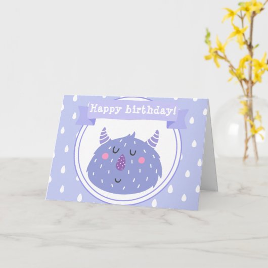 Kute Paarse monster - Kinderen van zaterdag Kaart (Gele Bloem)