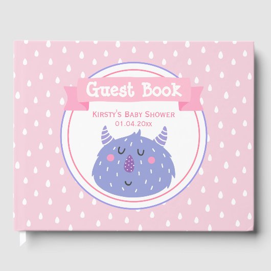 Kute Paarse monster - Roze Baby shower Gastenboek (Voorkant)