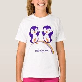 Kute Paarse pinguïn op regenboogaangepaste Kindere T-shirt