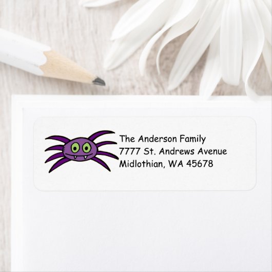 Kute Paarse spider return Address Label (Insitu)
