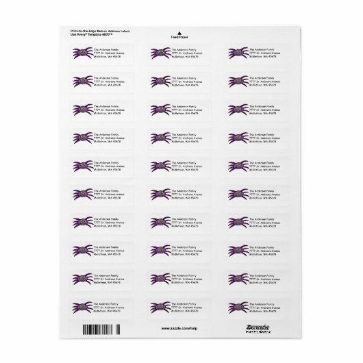 Kute Paarse spider return Address Label (Full Sheet)