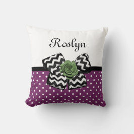 Kute Paarse Stippen Green Roos Chevron Bow met naa Kussen