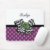 Kute Paarse Stippen Green Roos Chevron Bow met naa Muismat (Met muis)