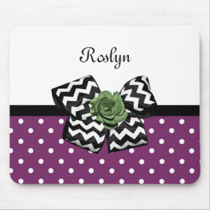 Kute Paarse Stippen Green Roos Chevron Bow met naa Muismat