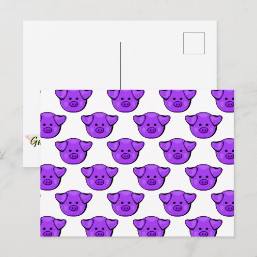 Kute Paarse varkens Briefkaart (Voorkant / Achterkant)