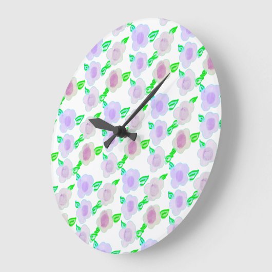 Kute Paarse Waterverf Floral Art Clock Grote Klok (Hoek)