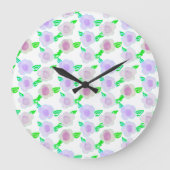 Kute Paarse Waterverf Floral Art Clock Grote Klok (Voorkant)