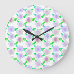 Kute Paarse Waterverf Floral Art Clock Grote Klok