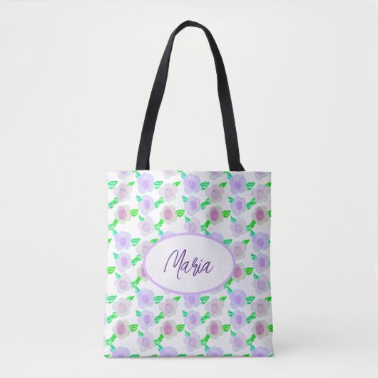Kute Paarse Waterverf Flower Art Tote Bag (Voorkant)