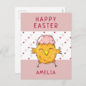 Kute paasbek met Eggshell Heart Happy Paast Feestdagenkaart (Voorkant / Achterkant)