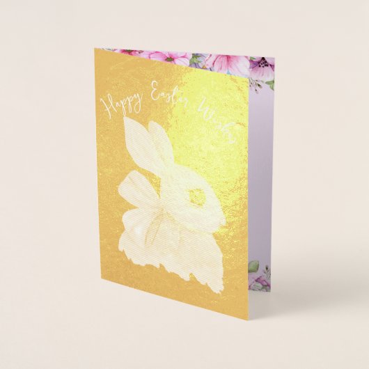 Kute paasblauw bloemgoud folie kaarten (Voorkant)