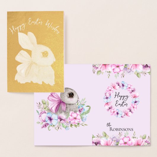 Kute paasblauw bloemgoud folie kaarten (Display)