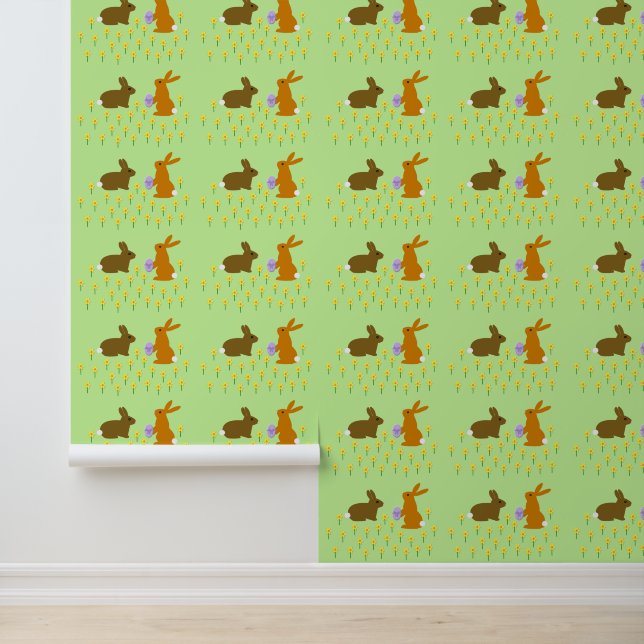 Kute paasbunnies en Daffodils pattered Behang (Applicatie)
