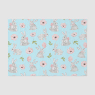 Kute paasBunnies en Spring Flowers Blue Tissuepapier