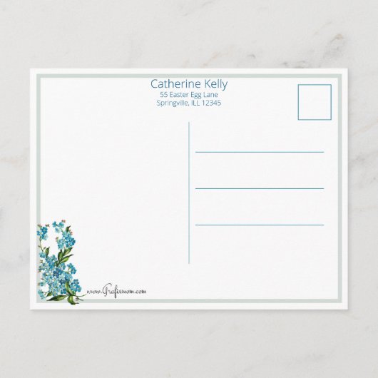 Kute paasbunnies en vergeet-me-nots briefkaart (Achterkant)