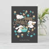 Kute paasbunnies feestdagenkaart (Staand voorkant)