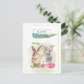 Kute paasbunnies | Happy Easter Waterverf Art Briefkaart (Staand voorkant)