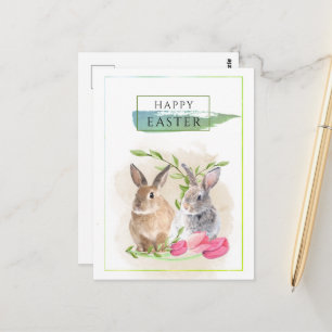Kute paasbunnies   Happy Easter Waterverf Art Briefkaart