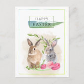 Kute paasbunnies | Happy Easter Waterverf Art Briefkaart (Voorkant)